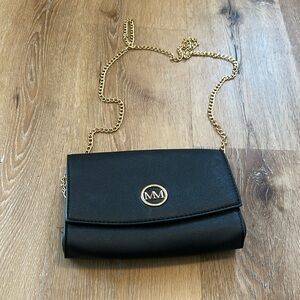 Marilyn Monroe Black Signature Logo Removeable Goldtone Chain Crossbody Bag